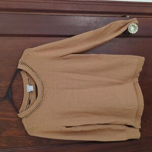 Chico's Carmel Brown Super Soft Long Sleeve Chain Neck Sweater Size Small